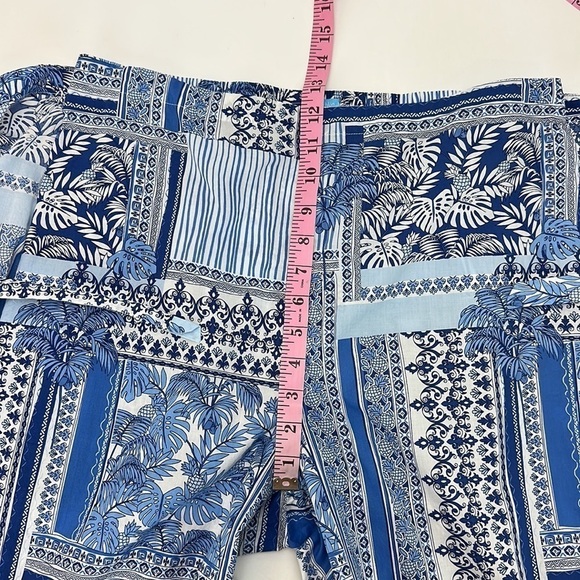 J. McLaughlin White Blue Palm Print Eugene Palazzo Pants M Wide Leg Patchwork - Picture 11 of 14
